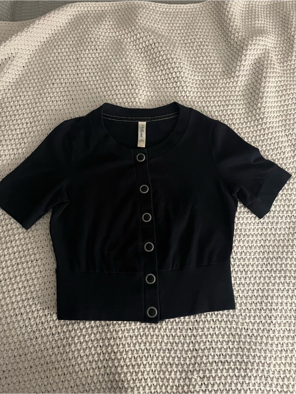 L.A. Blues Black Cropped Button Front Knit Cardigan Top Size Small